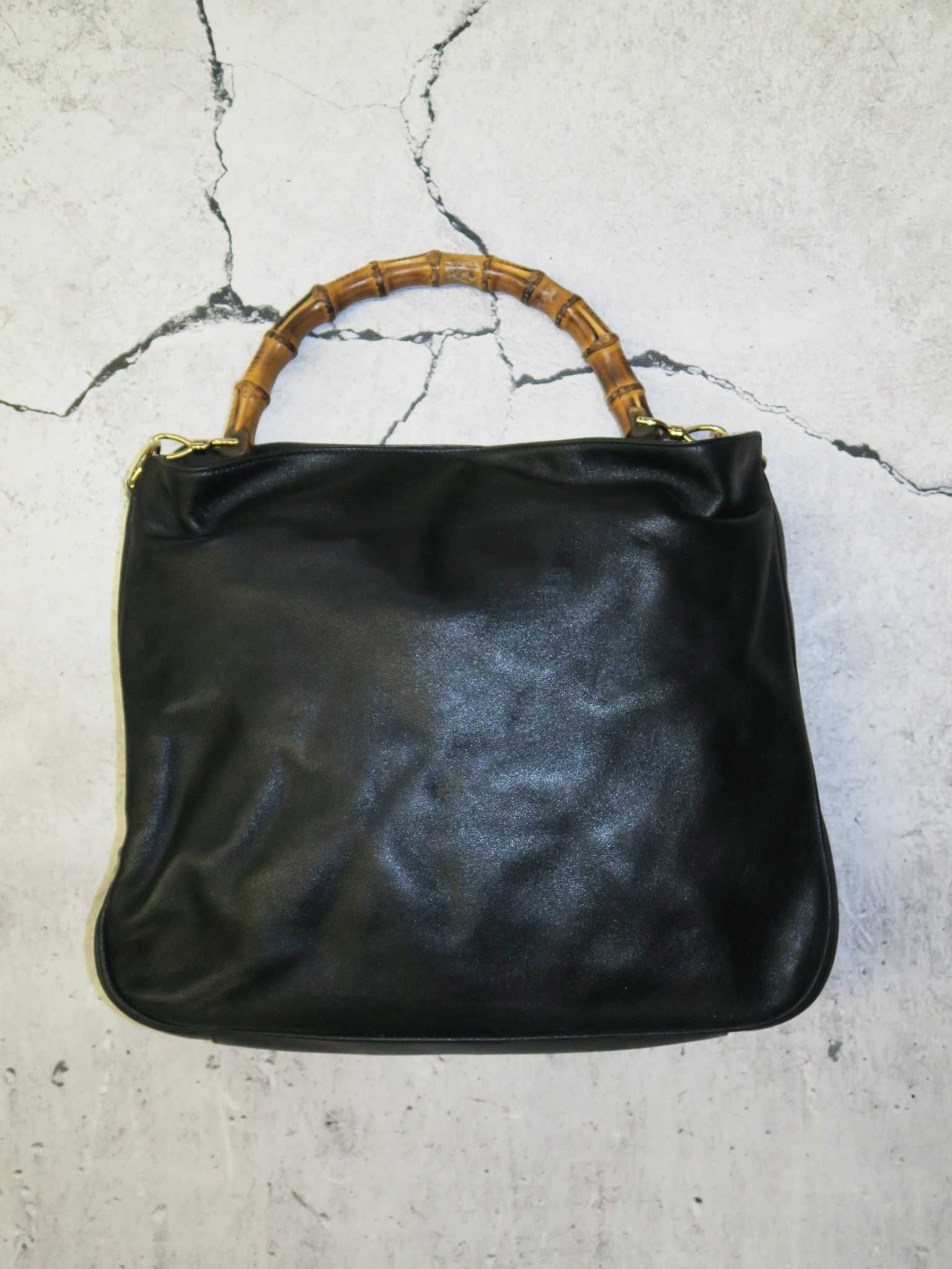Gucci duża skórzana torebka z bambusową rączką vintage