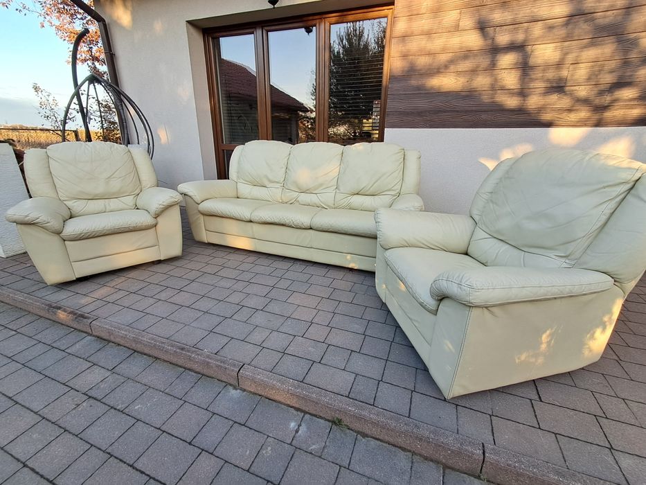 SKÓRZANY Zestaw wypoczynkowy 3+1+1  (sofa, kanapa meble, łóżko)