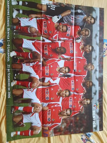 Poster enorme SLB champions 2006 assinado jogadores Benfica-liverpool