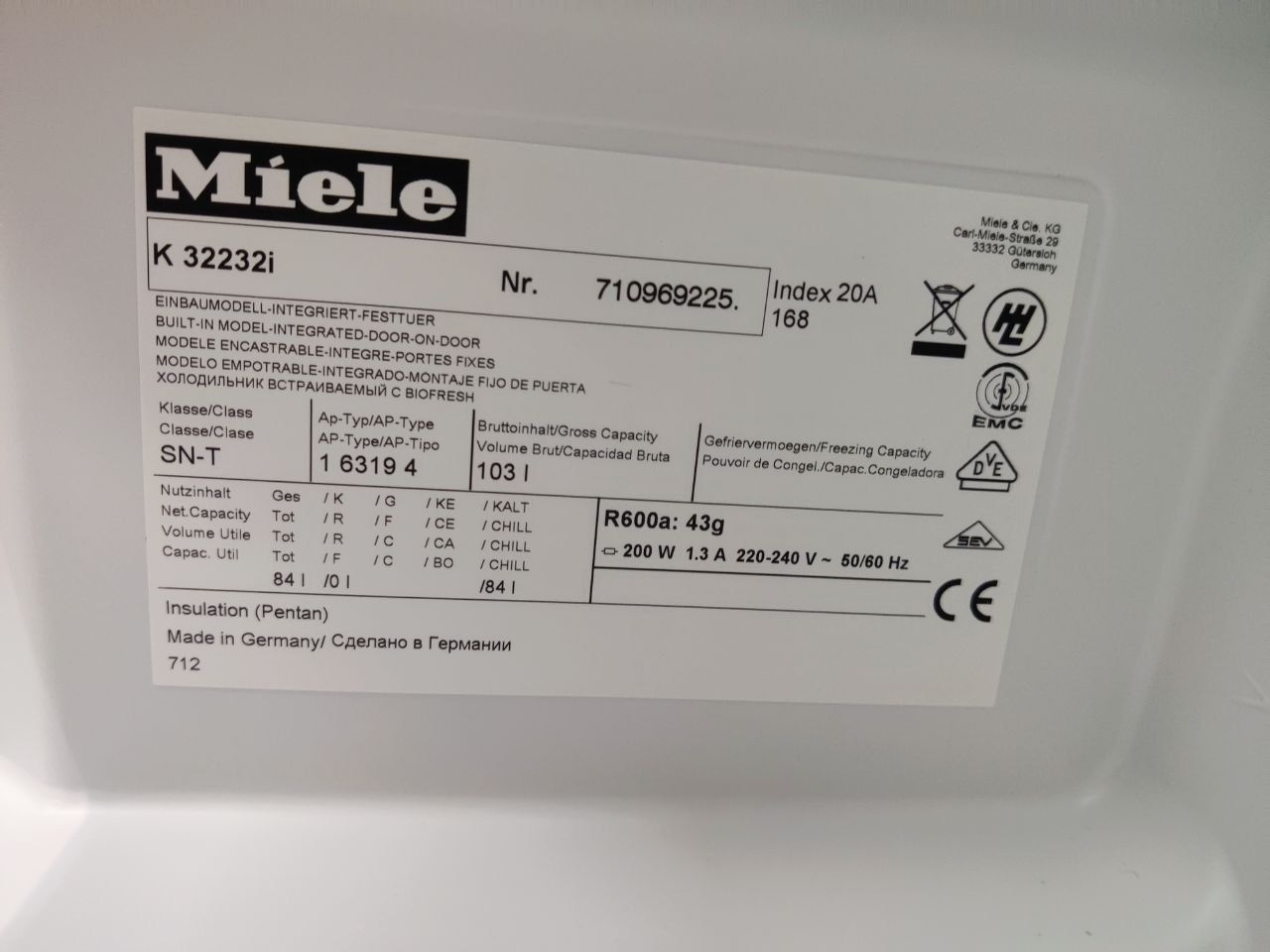 Ексклюзив! Вбудована Bio-Fresh, нульова зона! Холодильна камера Miele!