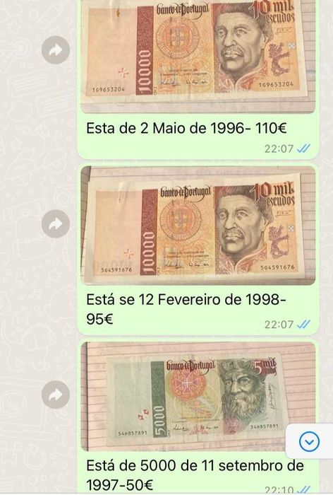 Vendo notas antigas