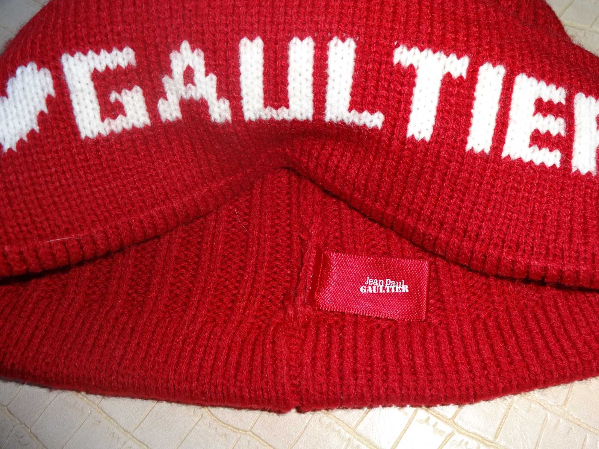 JEAN PAUL GAULTIER oryg. czerwona ciepła zimowa czapka z pomponem