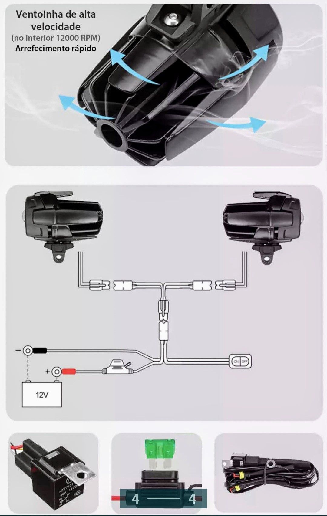 Faróis Led com cablagem m e suporte