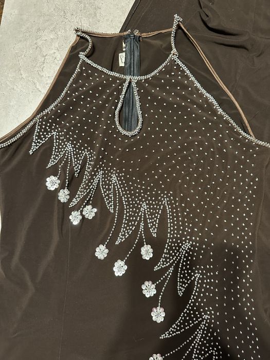 Długa brązowa sukienka na wesele, imprezę, studniówkę; koktajlowa XL