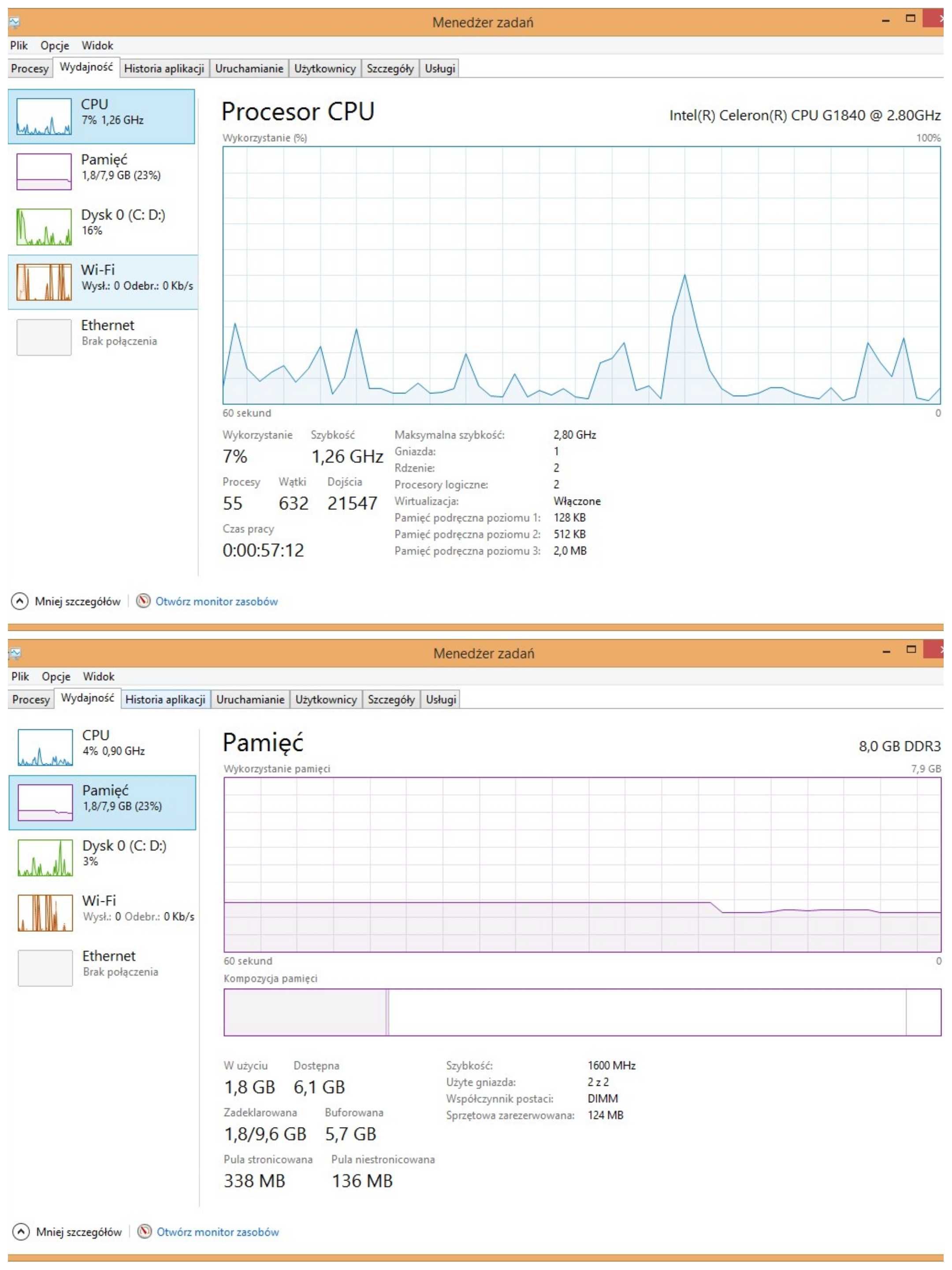 Komputer ACER Veriton Intel G1840 2x2,80 GHz 8 GB HDD 500 W8.1 Pro