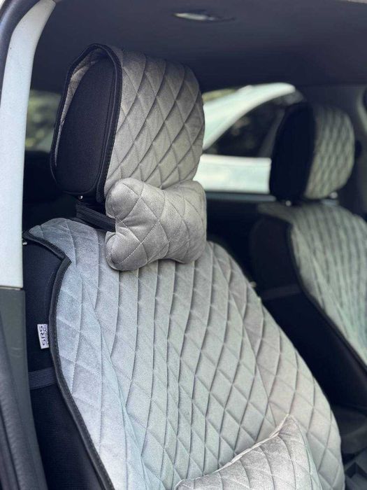 Накидки на сидения в машину, чохли екошкіра комплект, чорні/світлі