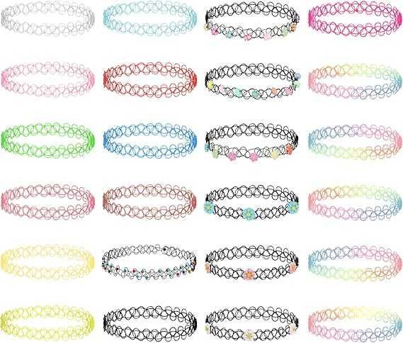 Zestaw 24 naszyjników elastycznych chokerów czarne kolorowe