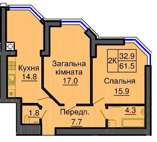 2к квартиру 63 м2  в зданому будинку жк Софія Резиденс є розстрочка