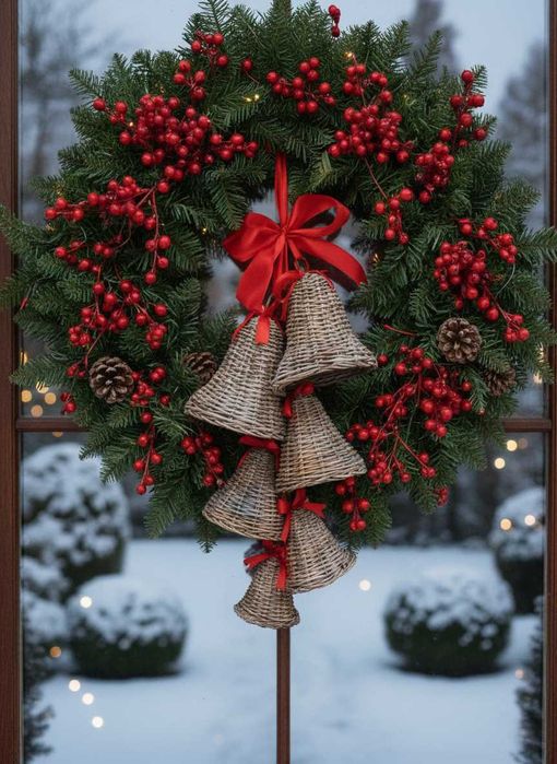 Świąteczna Girlanda Ręcznie Pleciona z Dzwoneczków z Wikliny