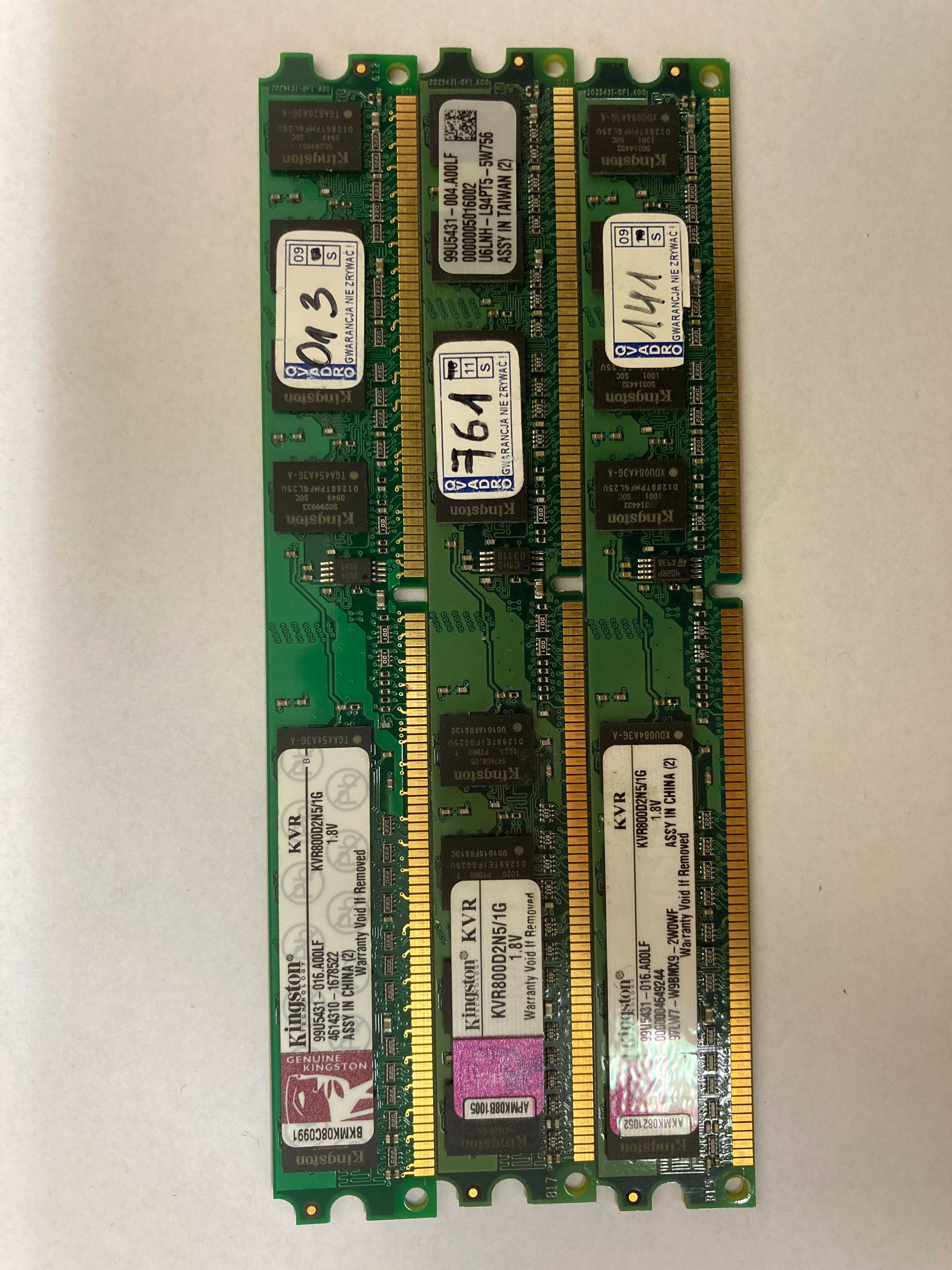 Pamięć Kingston DDR2 1 GB KVR800D2N5/1G - 3 szt.
