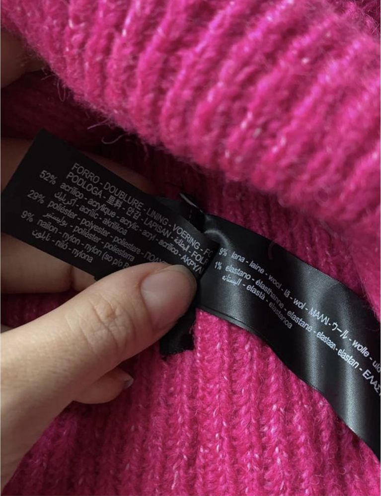 розовая шапка zara, зимняя шерстяная шапка