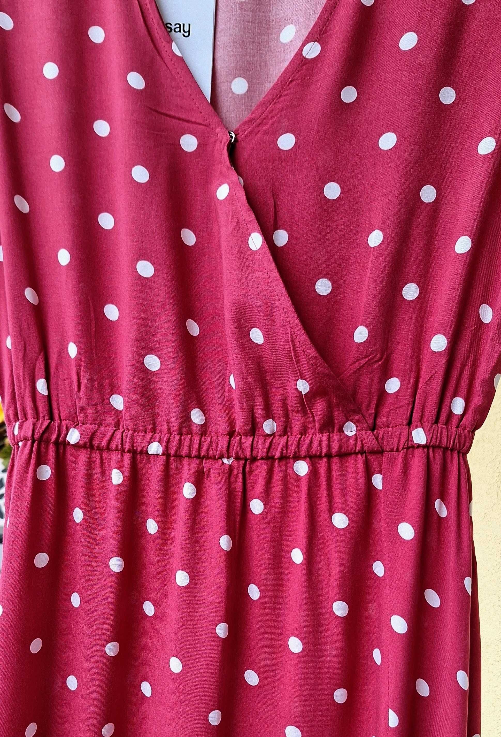 Różowa sukienka kopertowa w grochy Sinsay dluga XS S 34 36