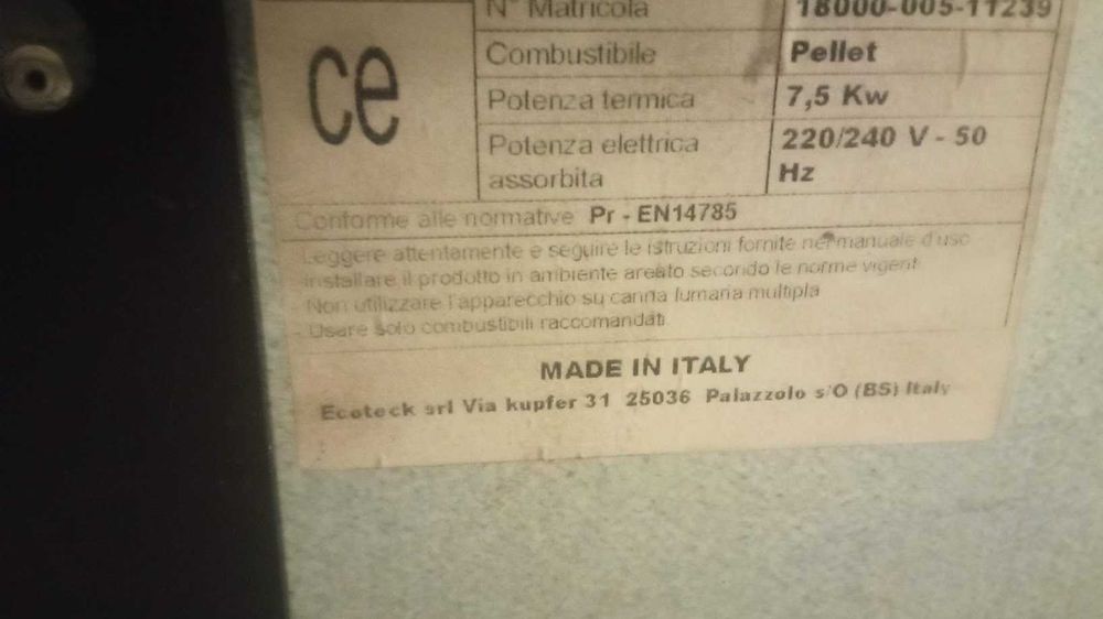 Włoski piec na pellet  7,5 Kw nadmuch