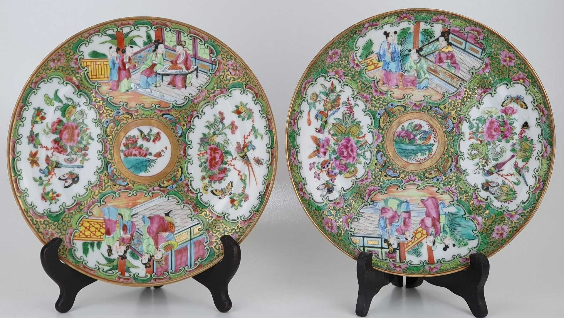 Par pratos de porcelana chinesa Qianlong (1736 a 1795)