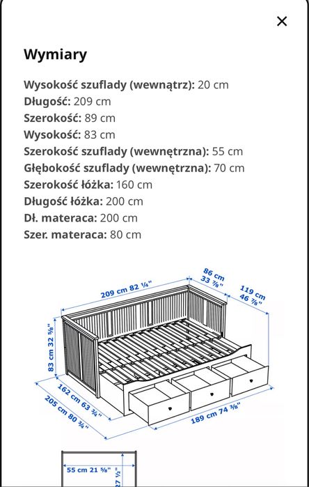 Łózko hemes biale+komoda hemnes