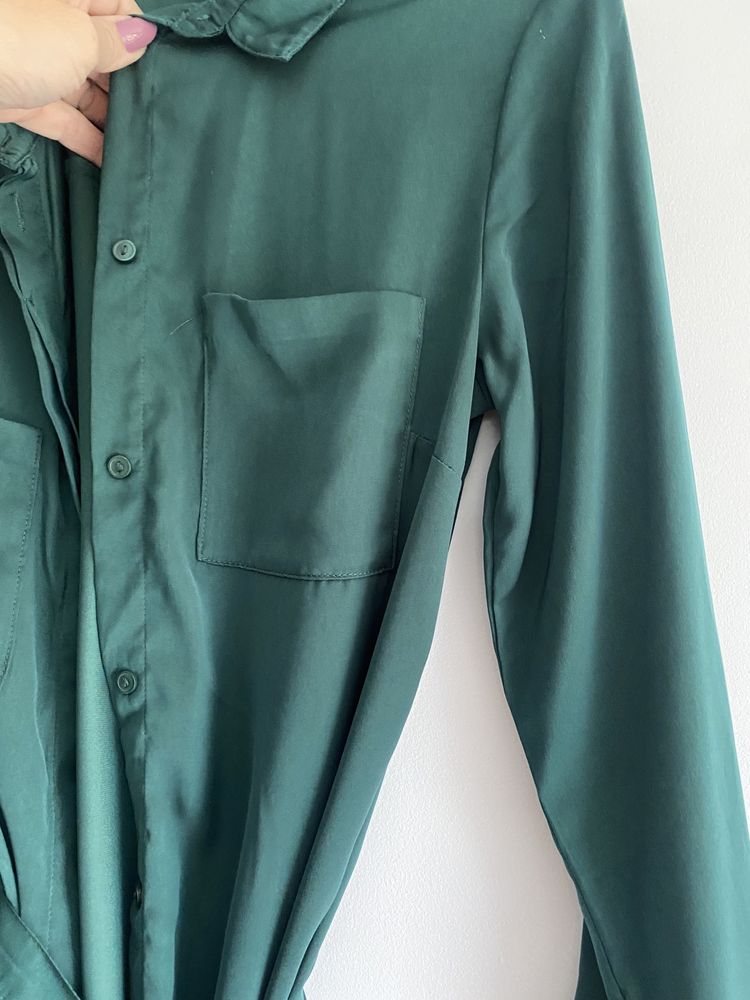 H&M ciemnozielona Koszula tunika długa pasek 38 M