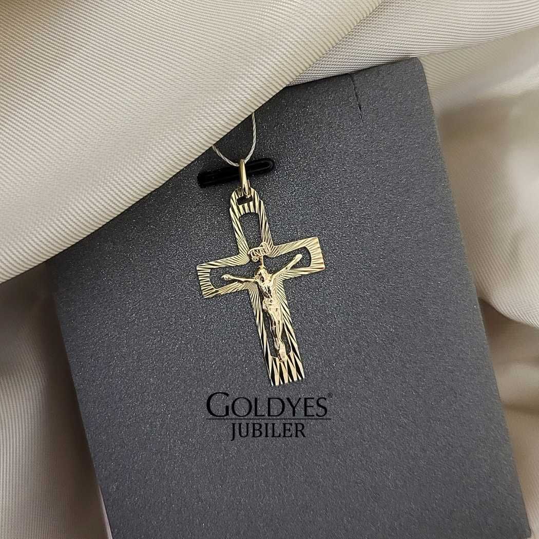 Złota zawieszka krzyżyk z Jezusem próby złota  585