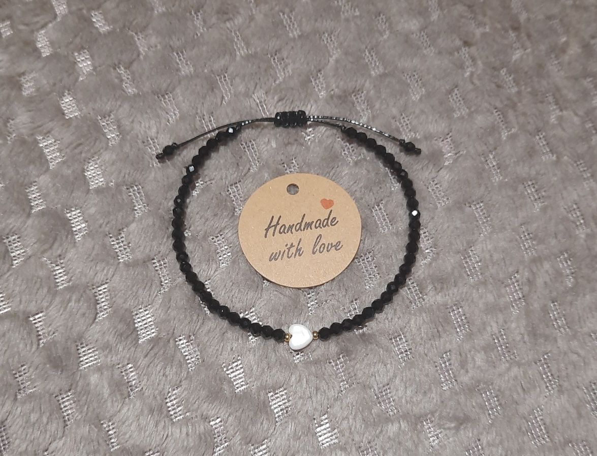 Bransoletka szczęścia handmade turmalin i serduszko ochrona talizman