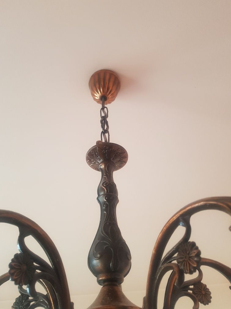 Żyrandol miedziany duży lampa metal różowy miedziany brązowy klosz szk