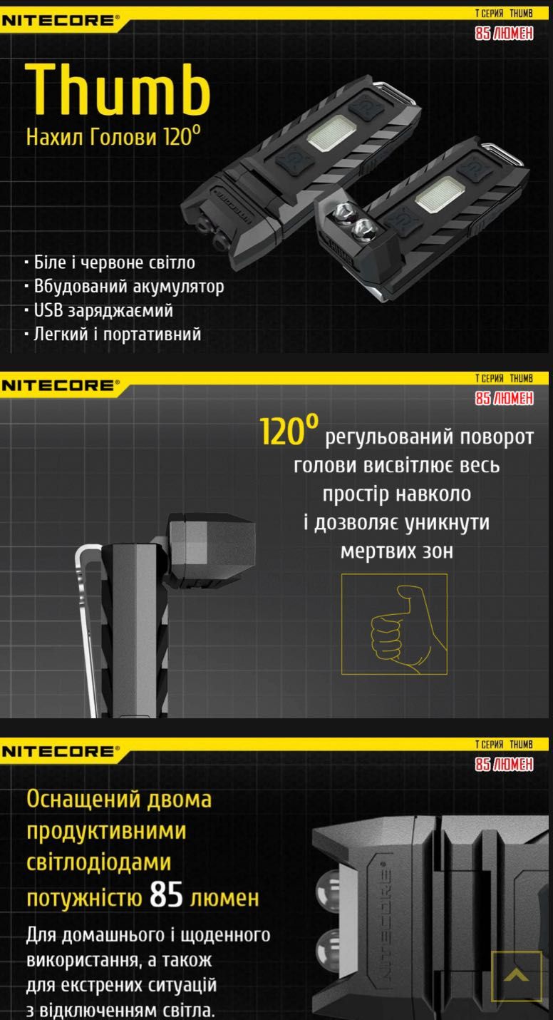 Ліхтар наключний Nitecore THUMB micro usb