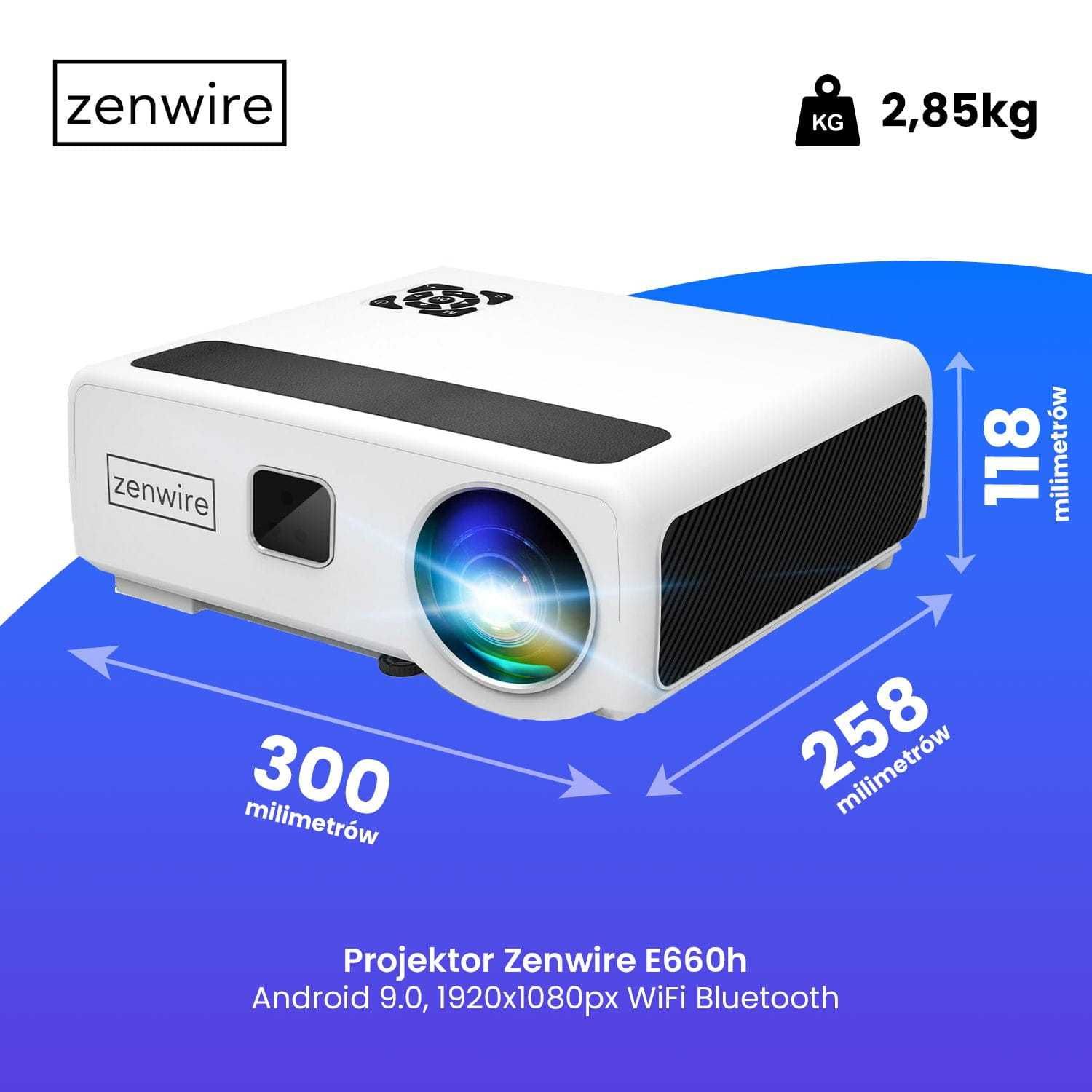 Projektor Rzutnik LED WiFi Bluetooth Android 4K 24000lm Zenwire e660h