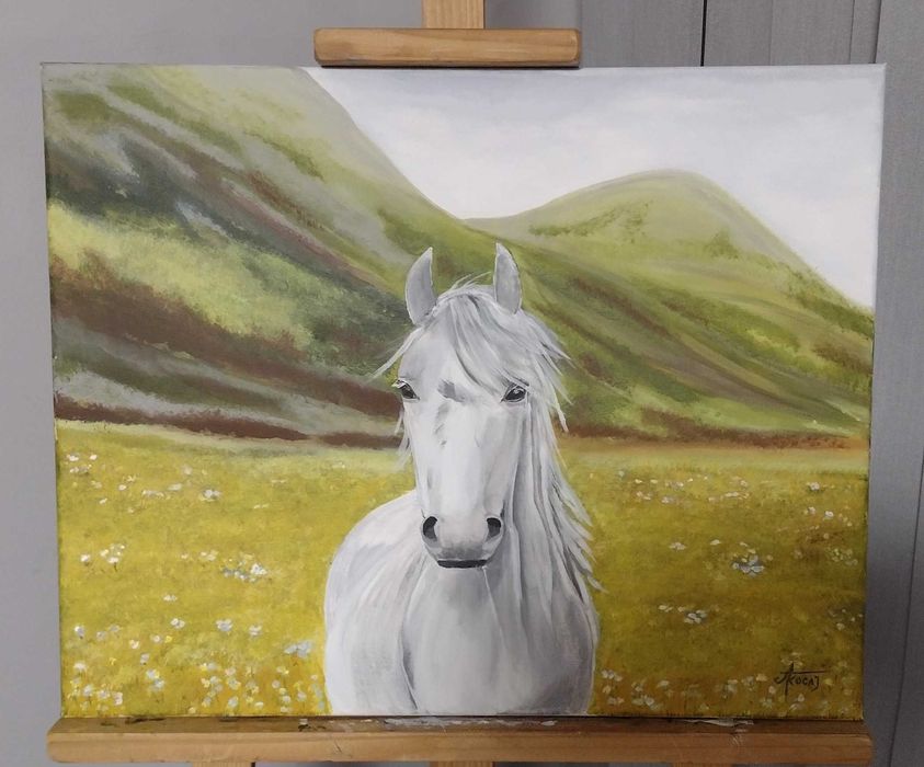 Sprzedam obraz ręcznie malowany 40x50 Biały rumak