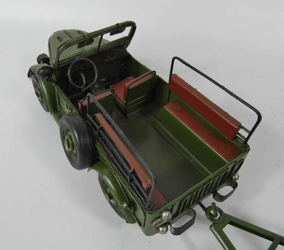 Wojskowy Metalowy model pojazd samochód JEEP z przyc pickup auto 36 cm