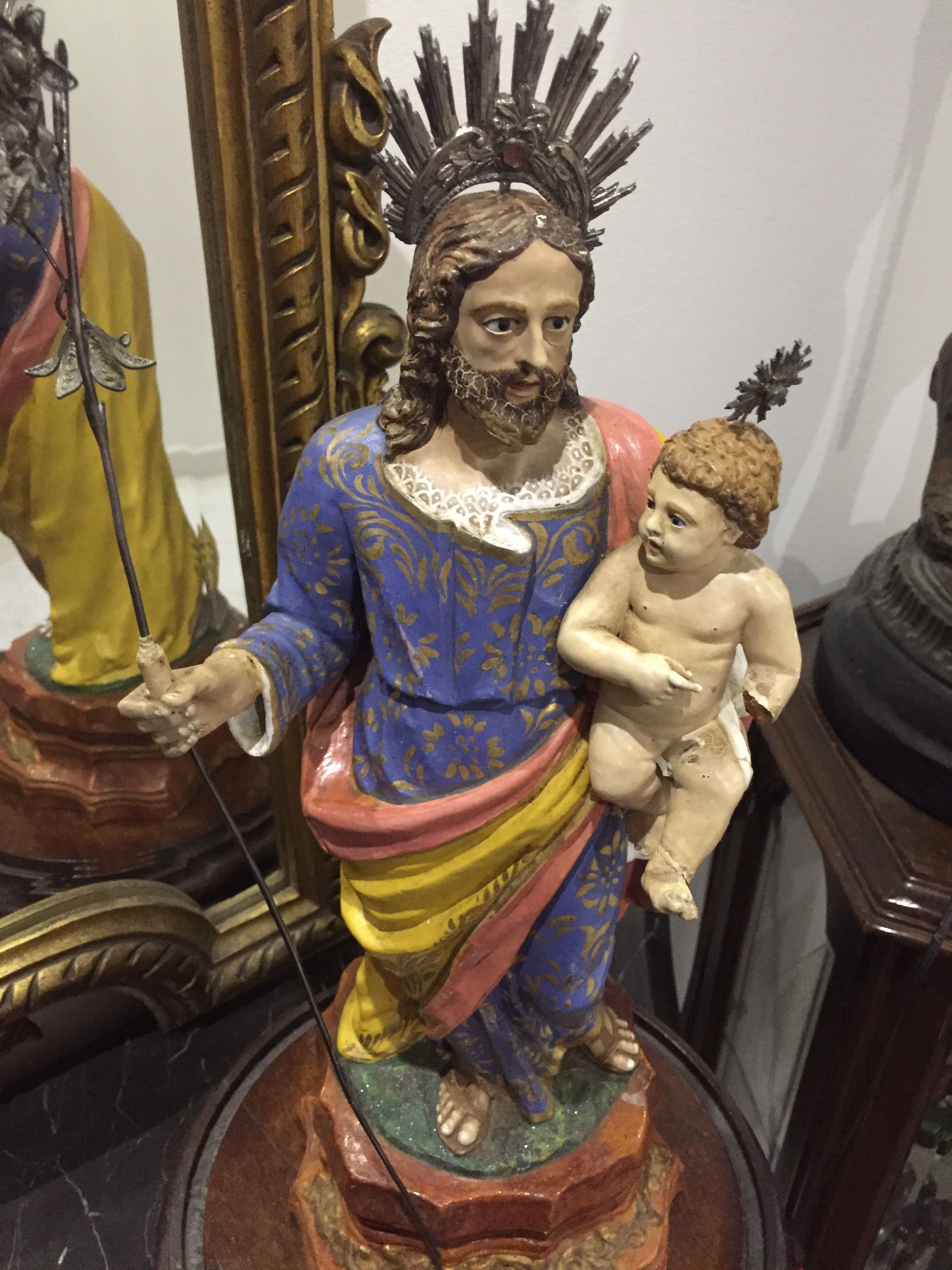 São José com Menino séc XVIII  60cm olhos vidro Pratas