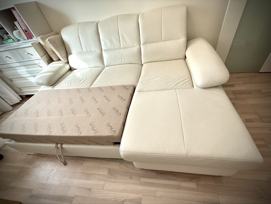 Narożnik sofa gala collezione skórzana kremowa jak nowa idealna kler