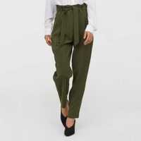 Новые брюки с защипами штаны с поясом высокой талией зеленый хаки H&M