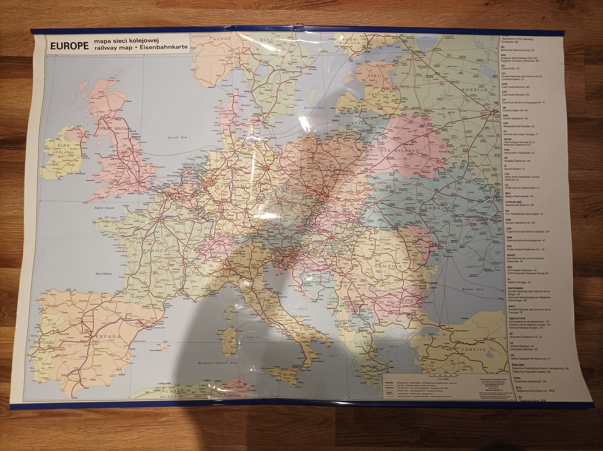 Mapa ścienna sieci kolejowych w Europie
