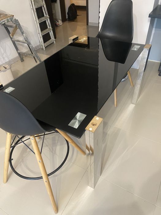 Stol szklany do jadalni 6 krzesel eko skora