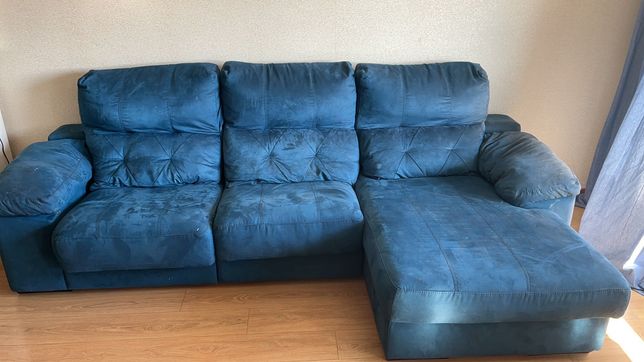 Sofá com chaise longue Azul，sofá cama