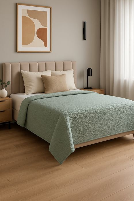 Narzuta na łóżko koc w kolorze zielonym Home and You 200 cm x 210 cm