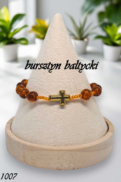 Bransoletka różaniec, dziesiątka różańca, BURSZTYN bałtycki #1007
