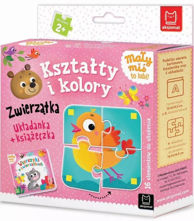 Książeczka książka dla dzieci +układanka kształty i kolory zwierzątka