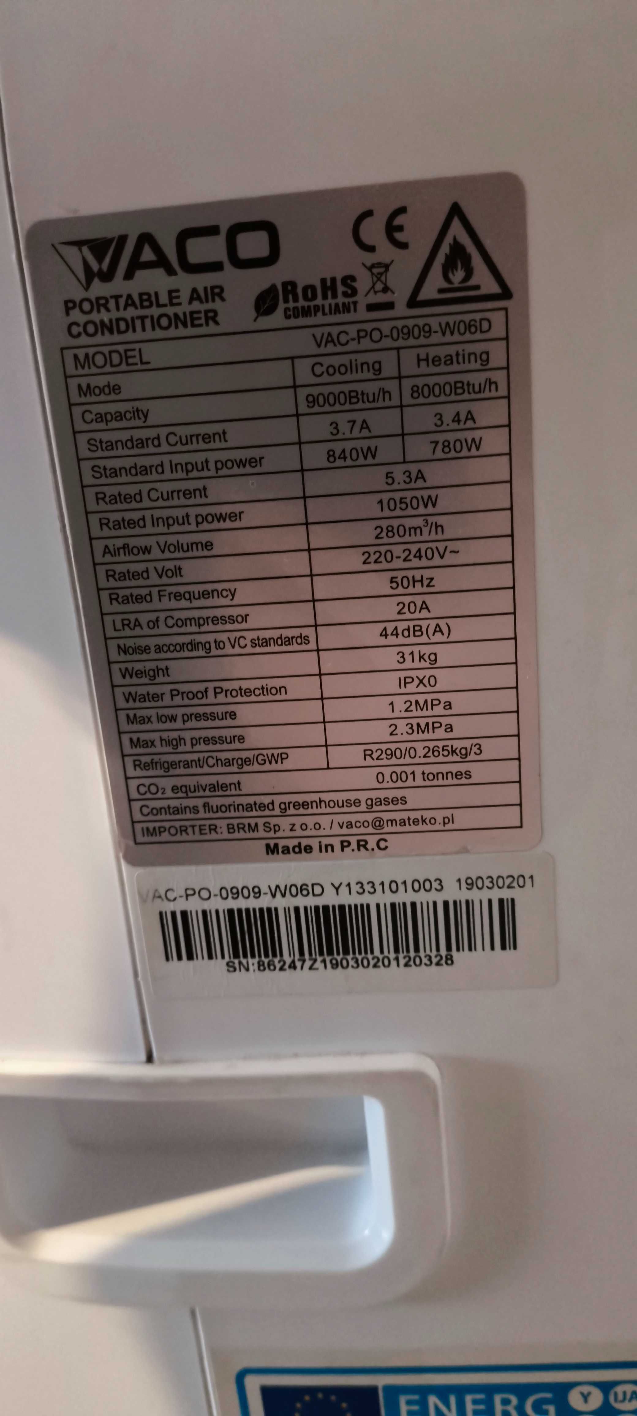 Klimatyzator przenośny VACO Arrifana VAC0909W z Wi-Fi (4 tryby pracy)
