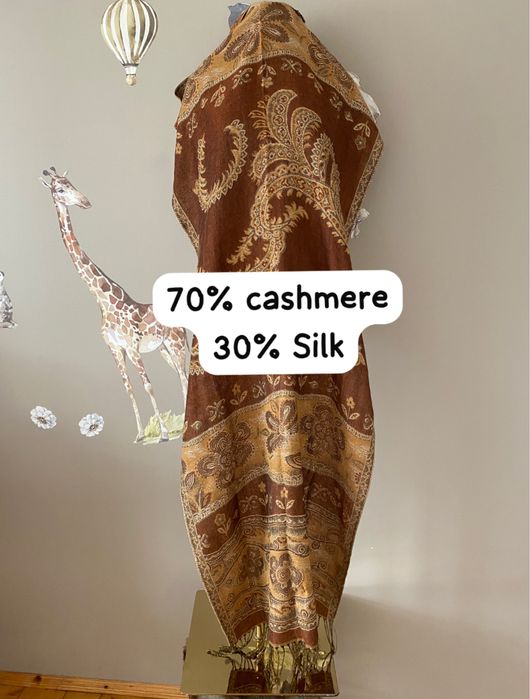 Kaszmirowy duży szal szalik z jedwabiem orientalny