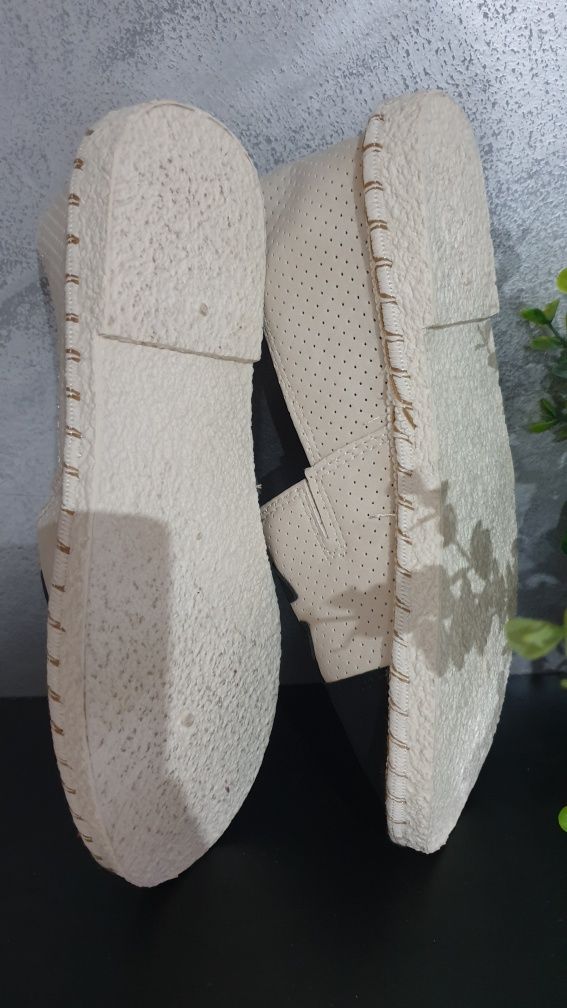Buty damskie espadryle baleriny eko skóra nowe beżowo czarne roz 40/25