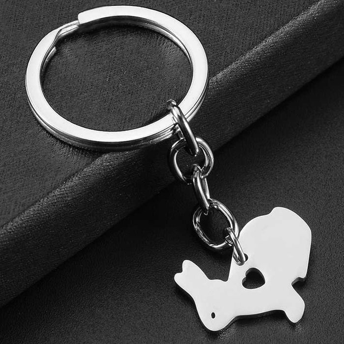 Брелок металлический контурный серебряный "Кролик/заяц". Силуэты v1