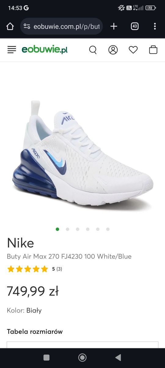 Nike Buty Air Max 270 100 White/Blue