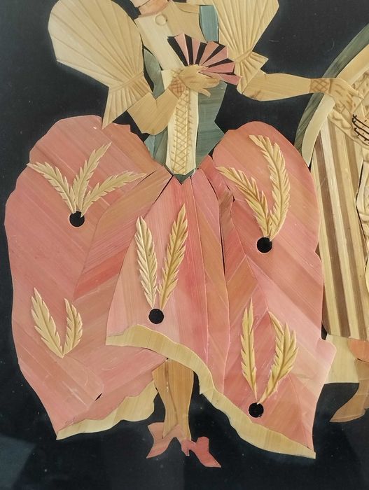 Obrazek w technice intarsji temat tańce Polonez Zofii Stryjeńskiej