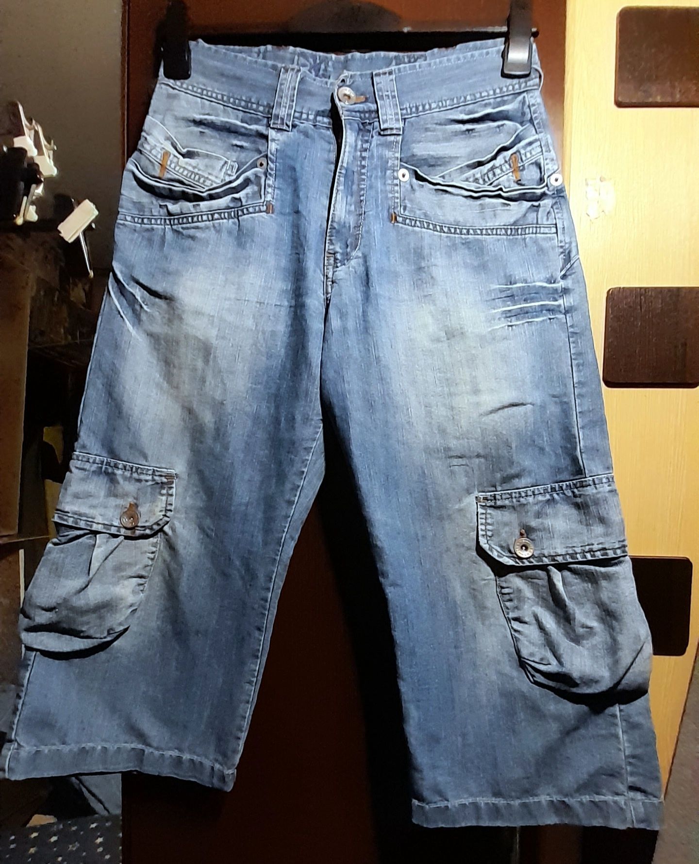Крутые брендовые джинсовые бриджи Карго.
