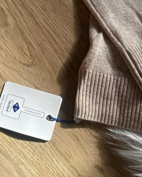 Sweter beżowy wełniany 100% wełna merino L