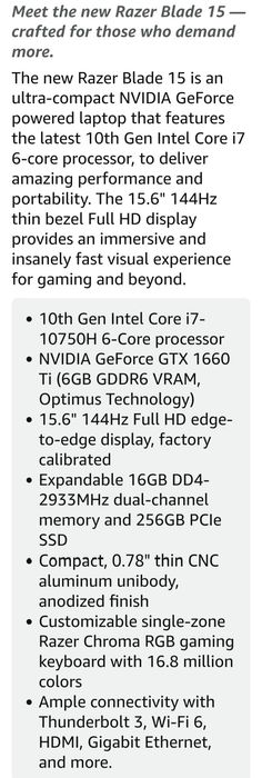 Razer Blade Core i7-10750H 1660Ti 6GB rtx2060 win 11
Razer Blade Core