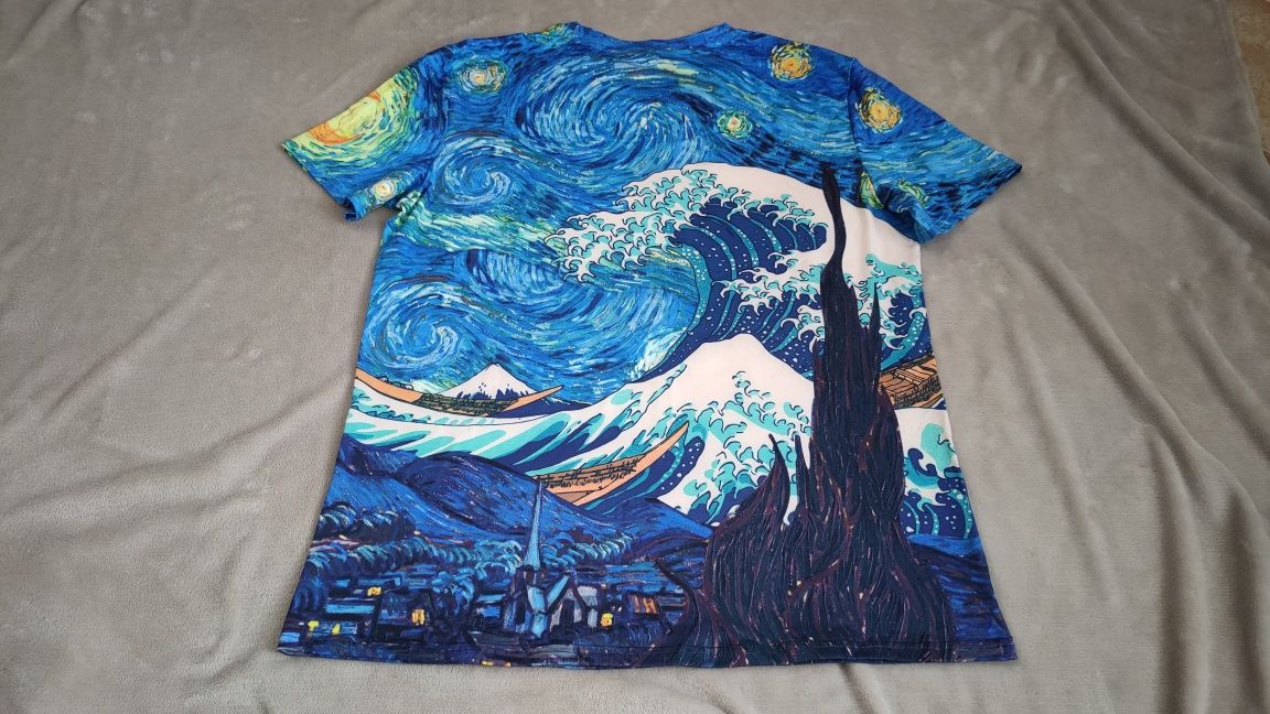 Koszulka t-shirt bluzka unisex L Gwieździsta Noc van Gogh wielka fala