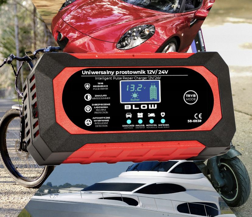 Prostownik Inteligentny Automatyczny Ładowarka Akumulatora LCD 24V