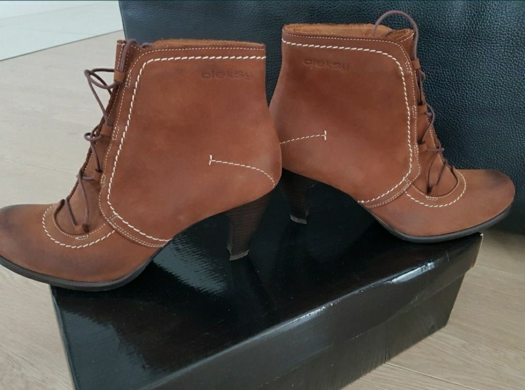 Buty 36/24cm skóra naturalna Oleksy botki damskie karmelowe brąz