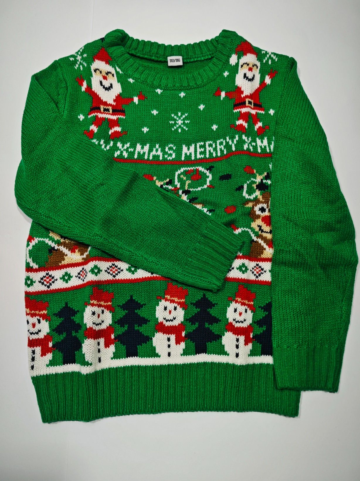 Świąteczny Sweter Dziecięcy Zielony Rudolf Bałwan Choinka 122/128