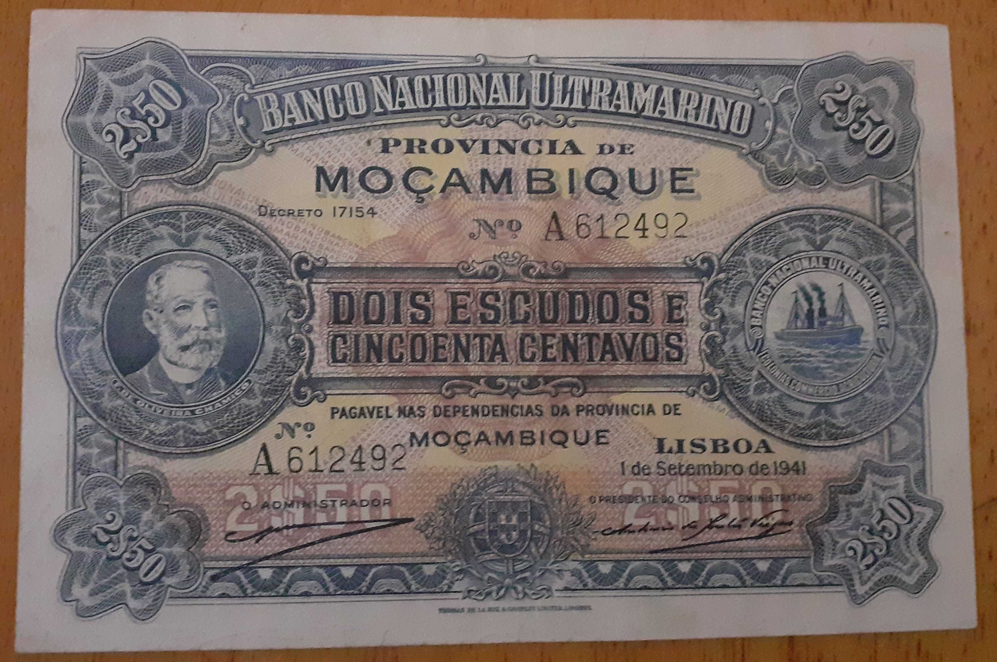 linda nota de de 2,50 escudos de moçambique chamico 1941 com decreto